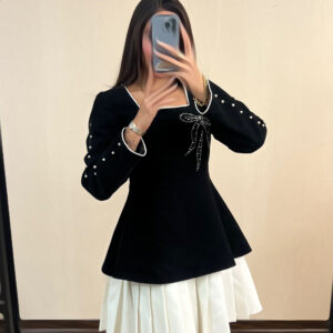 پیراهن کرپ سفید مشکی کار دست شده