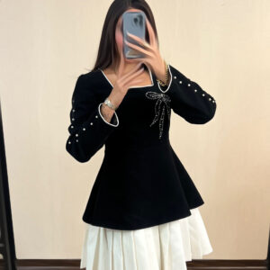 پیراهن کرپ سفید مشکی کار دست شده