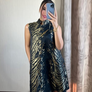 پیراهن ژاکارد طرح ببری مروارید دوزی شده